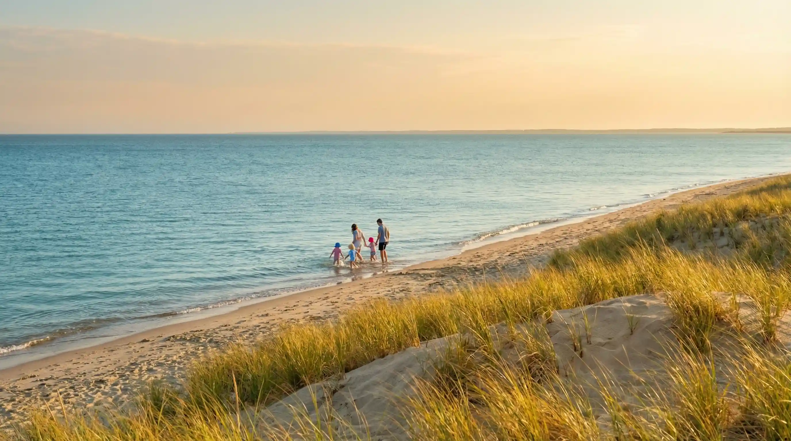Dionis Beach with calm waters, dunes, and family-friendly shoreline